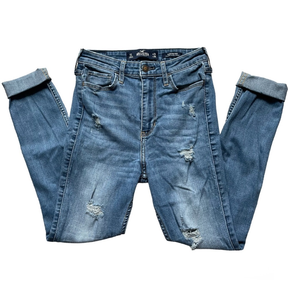 Hollister Solid Blue Denim Ultra High Rise Classic Stretch Jegging Jeans